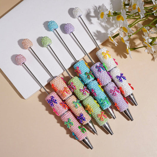 Checkered Patterns Bow with Clear Rhinestones Full Cover Beadable Clay Pen, Multi-Color