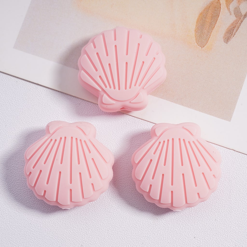 Cute Mini Pastel Shell Shaped In Solid Color Silicone Focal Beads Random Mix