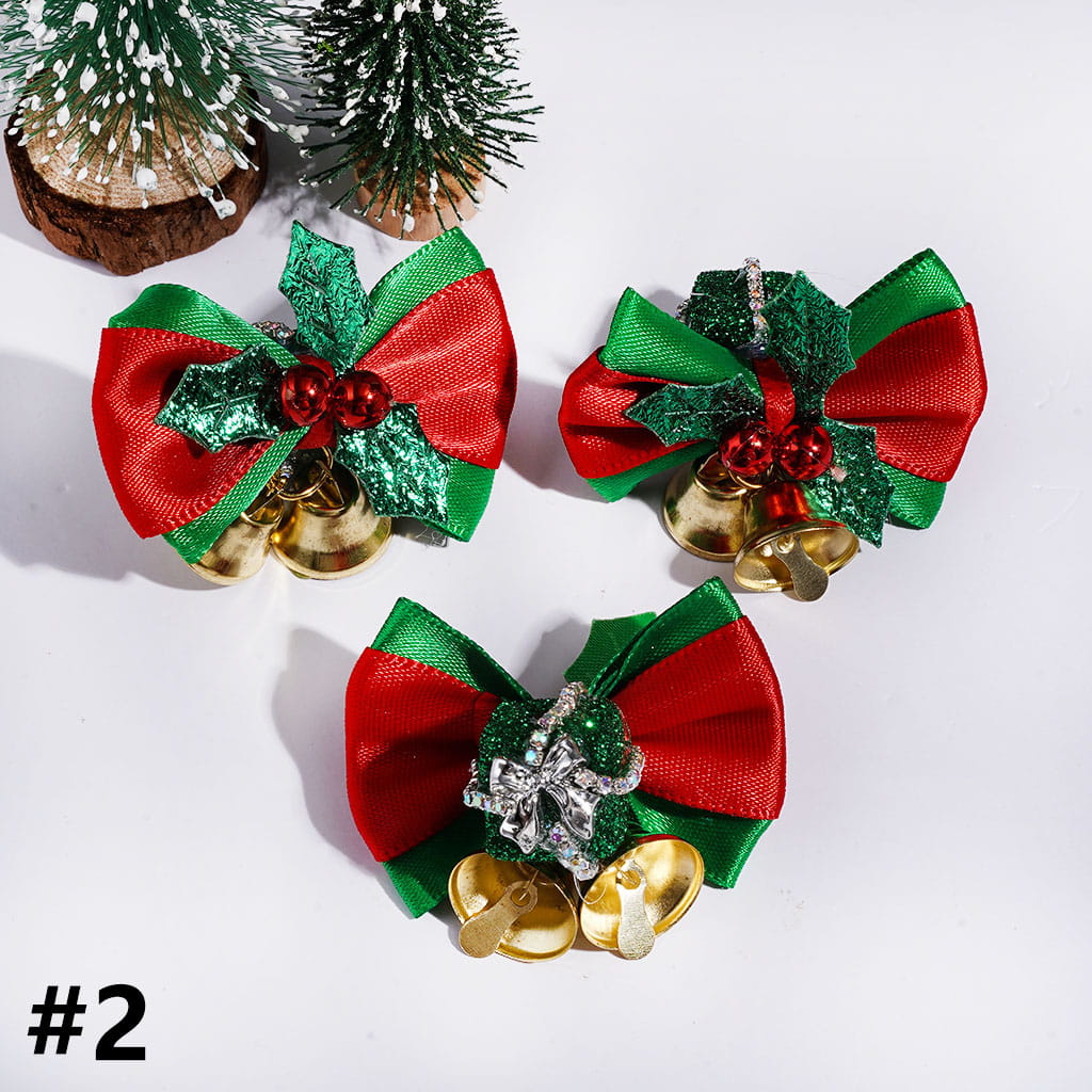 Handmade Christmas Glittery Gift Box w Ribbon Bow Bells Balls AB Rhinestone Chains Acrylic Beads, Multi-Color