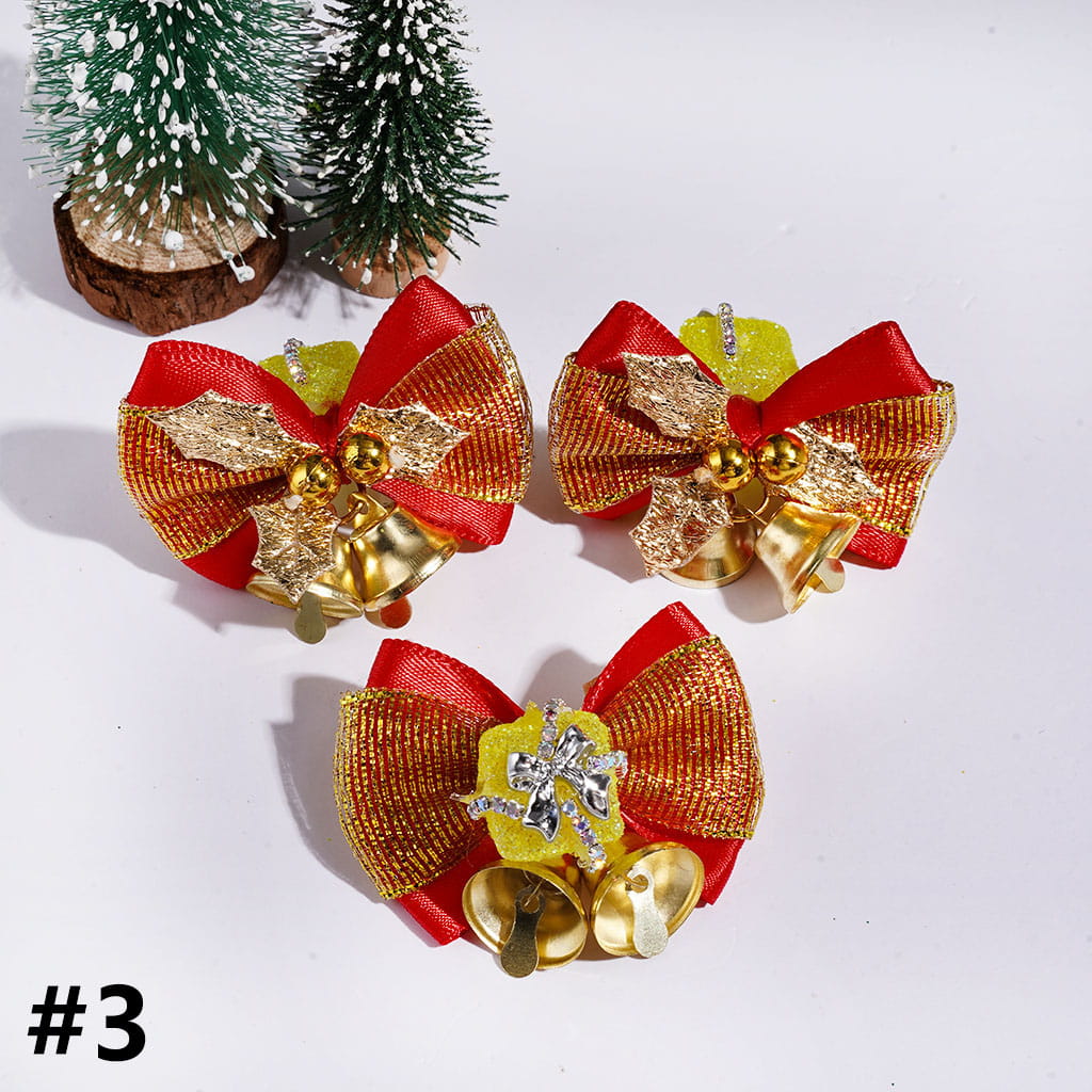 Handmade Christmas Glittery Gift Box w Ribbon Bow Bells Balls AB Rhinestone Chains Acrylic Beads, Multi-Color