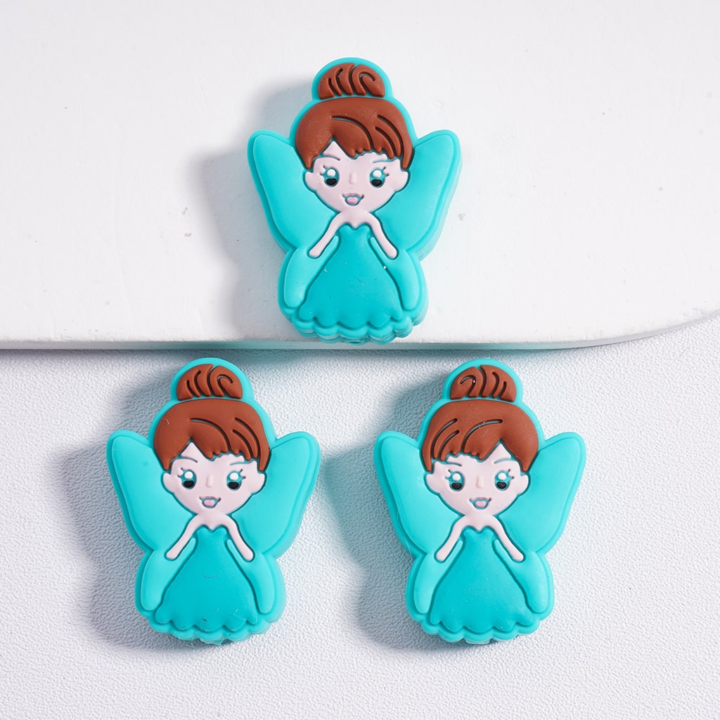 Little Cute Fairy in Teal Purple Dress & Wings Silicone Focal Bead Random Mix