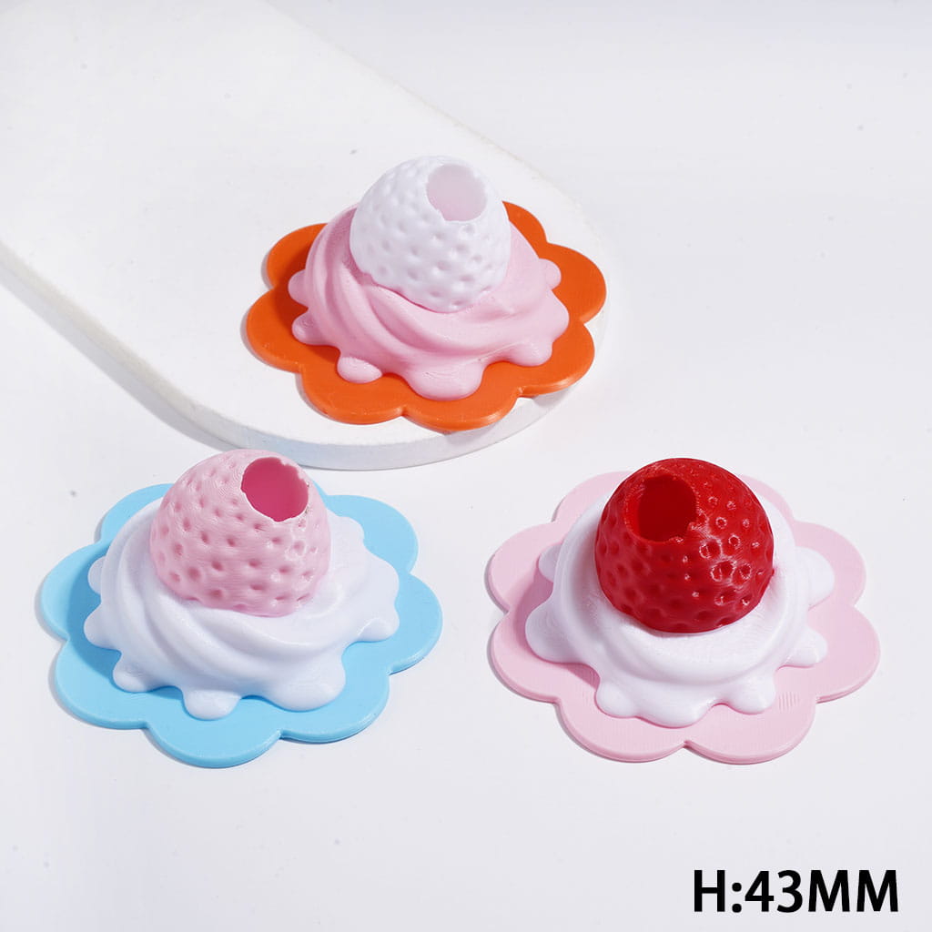 3D Printed PLA Strawberry Cake Shaped Pen Holder, Single Hole Desktop Pen Stand, Craft Tool Organizer for Pens Tweezers Embroidery Needles, Height 43MM, Multi-Color, Random Mix