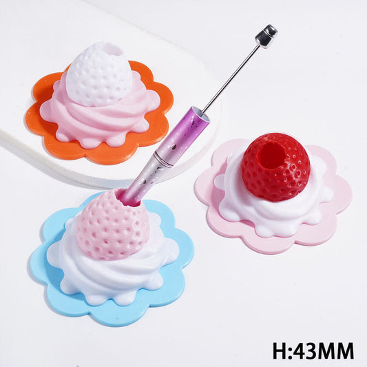 3D Strawberry Cake-Shaped PLA Pen Holder for Pens, Single Hole Desktop Pen Stand, Tweezers & Embroidery Needles, Height 43MM, Multicolor, Random Mix