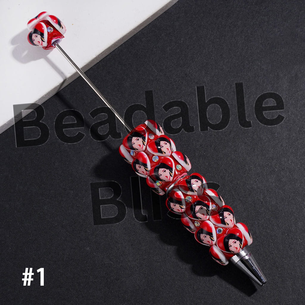 Beadable Clay Pens with Heart and Surprised Expression Fashion Doll and AB Rhinestones