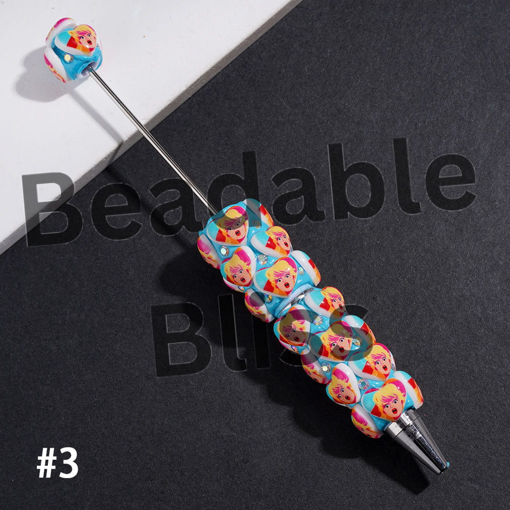 Beadable Clay Pens with Heart and Surprised Expression Fashion Doll and AB Rhinestones