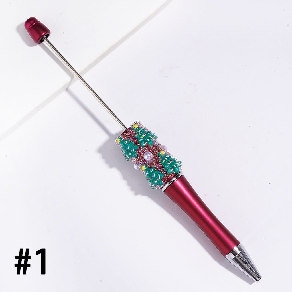 Handmade Christmas Tree Beadable Pens with Mini Iridescent Colors Bubbles and UV Coated Half-Faced Pearls