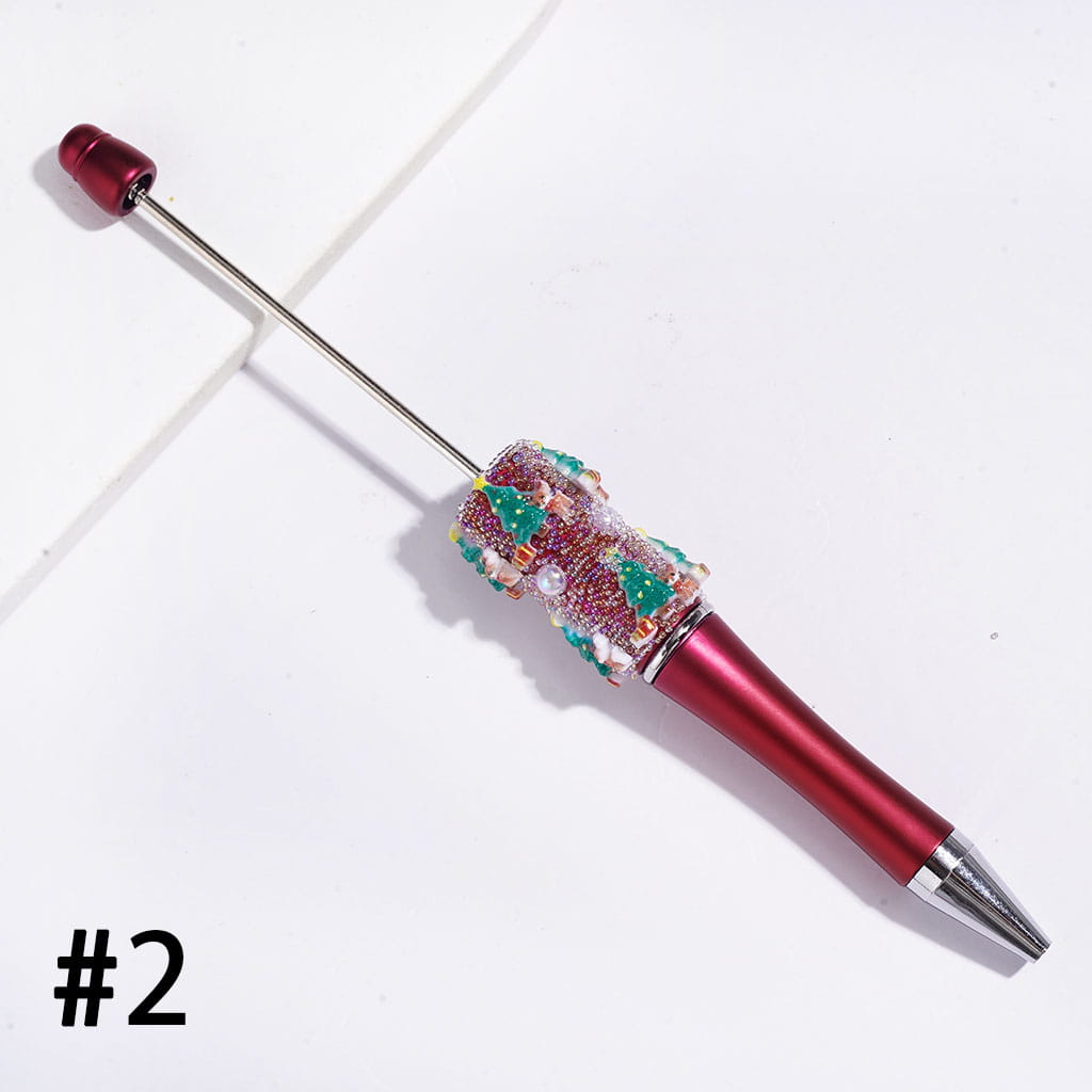 Handmade Christmas Tree Beadable Pens with Mini Iridescent Colors Bubbles and UV Coated Half-Faced Pearls