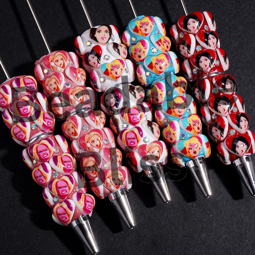 Beadable Clay Pens with Heart and Surprised Expression Fashion Doll and AB Rhinestones