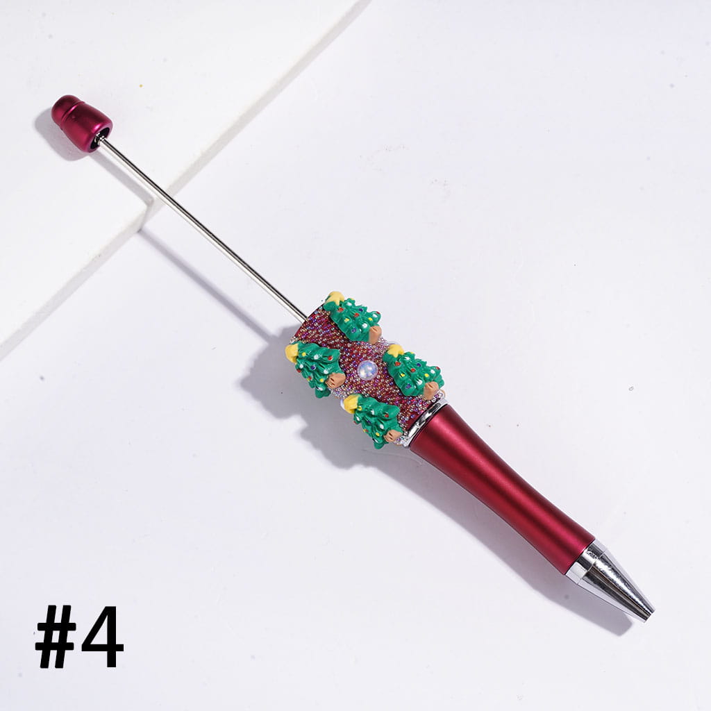 Handmade Christmas Tree Beadable Pens with Mini Iridescent Colors Bubbles and UV Coated Half-Faced Pearls