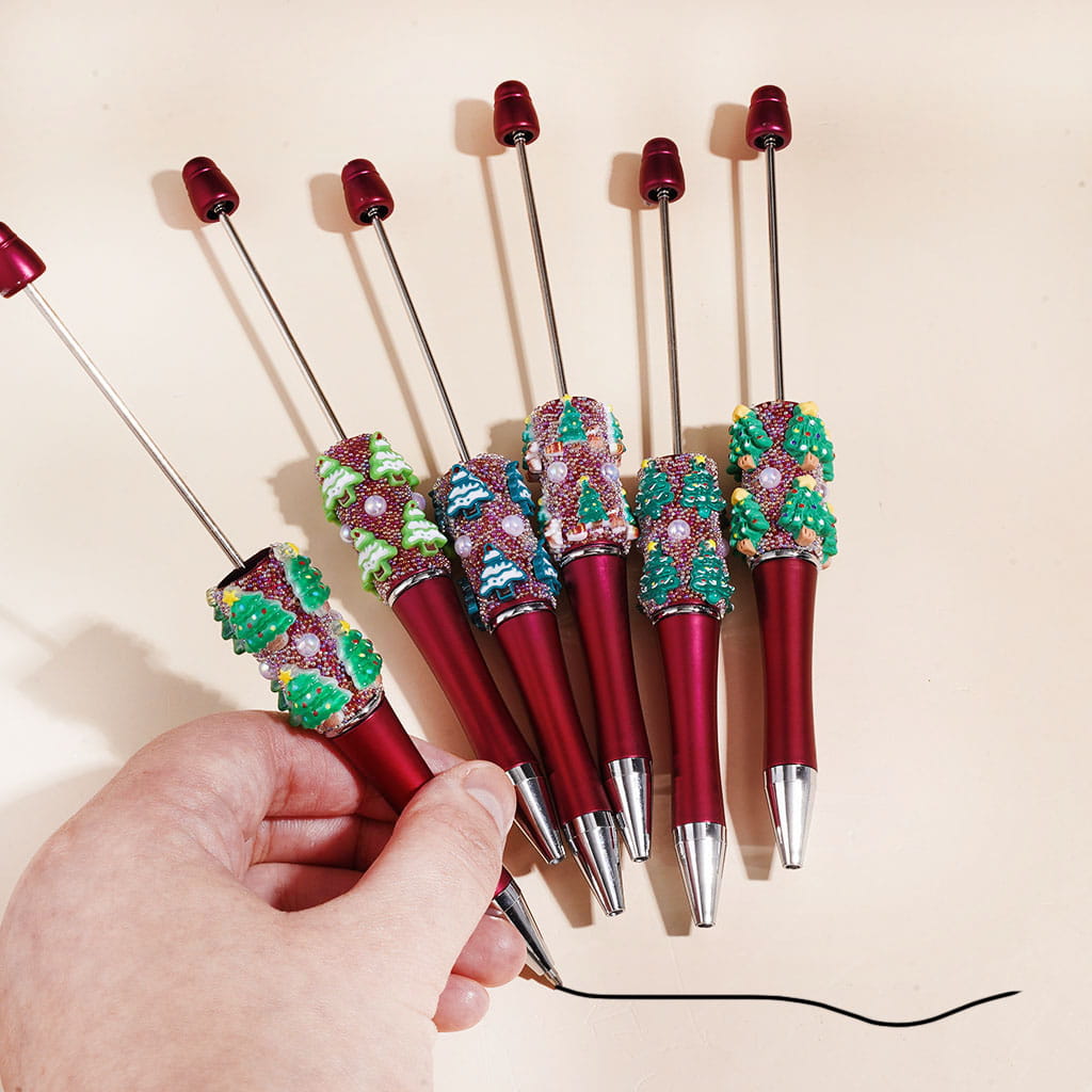 Handmade Christmas Tree Beadable Pens with Mini Iridescent Colors Bubbles and UV Coated Half-Faced Pearls