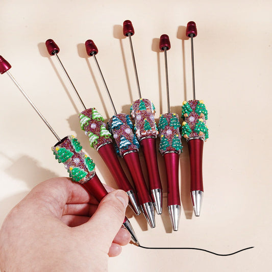 UV Coated Mini Iridescent Bubble Christmas Tree Beadable Clay Pen with Rhinestones & Pearl, None Color, Random Mix