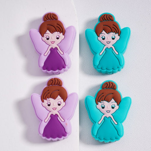 Little Cute Fairy in Teal Purple Dress & Wings Silicone Focal Bead Random Mix