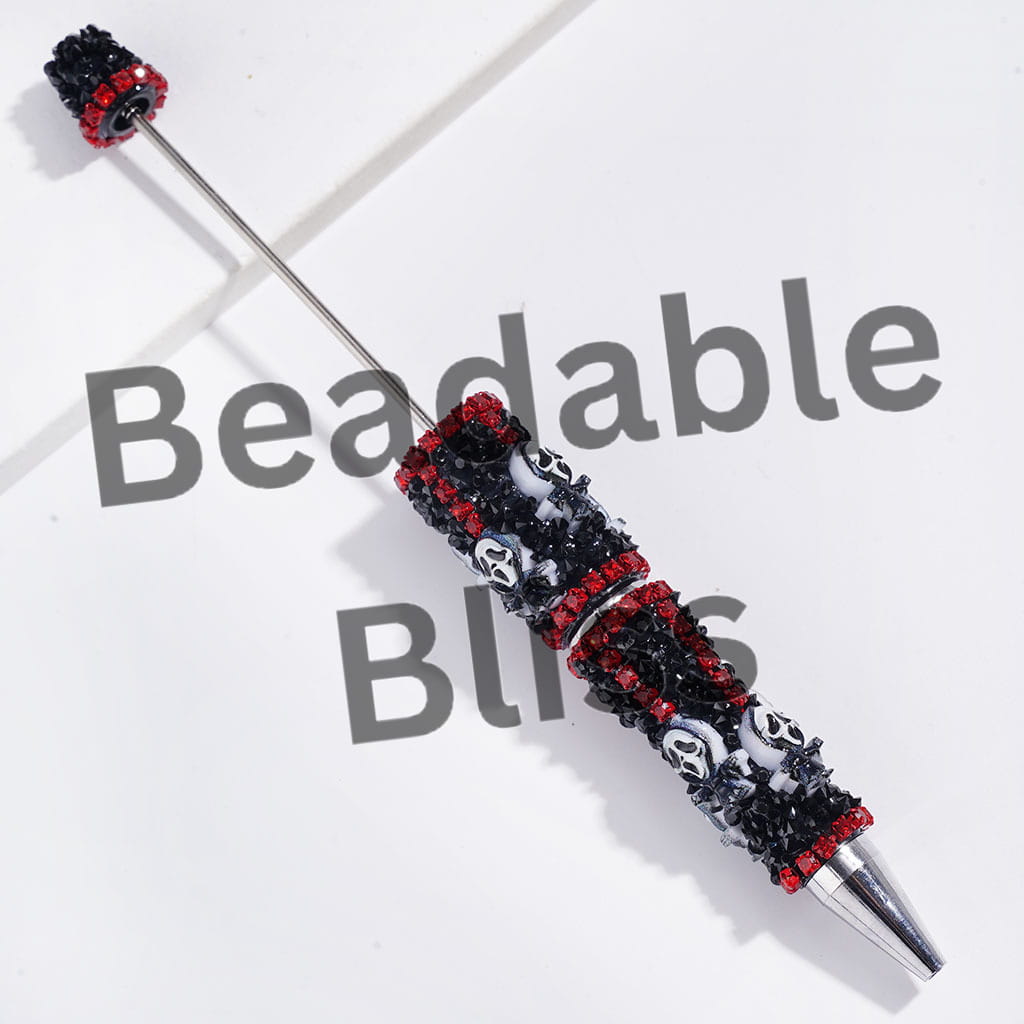 Handmade Beadable Sugar Pens with Horror Mask Skull and Clear Rhinestone Chains