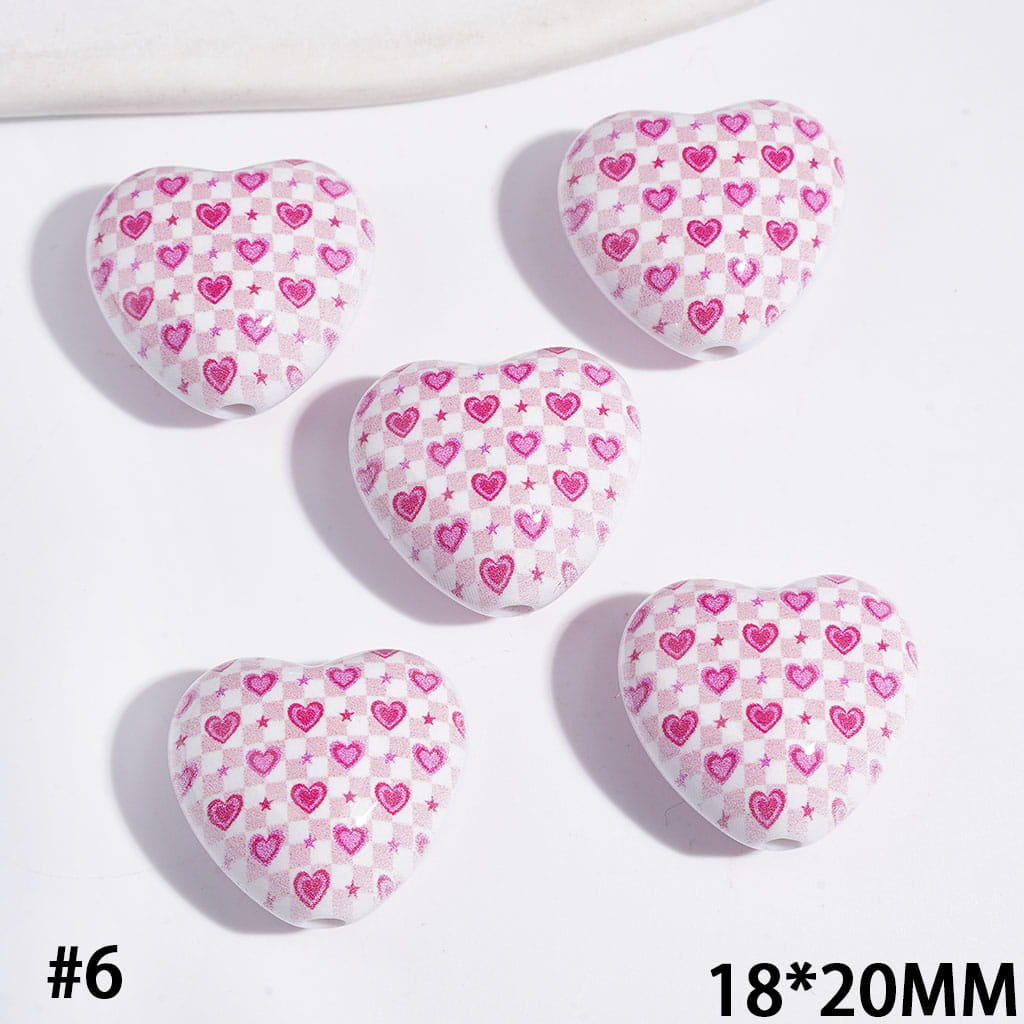 Acrylic Beads Heart with Diverse Pattern, 18*20MM
