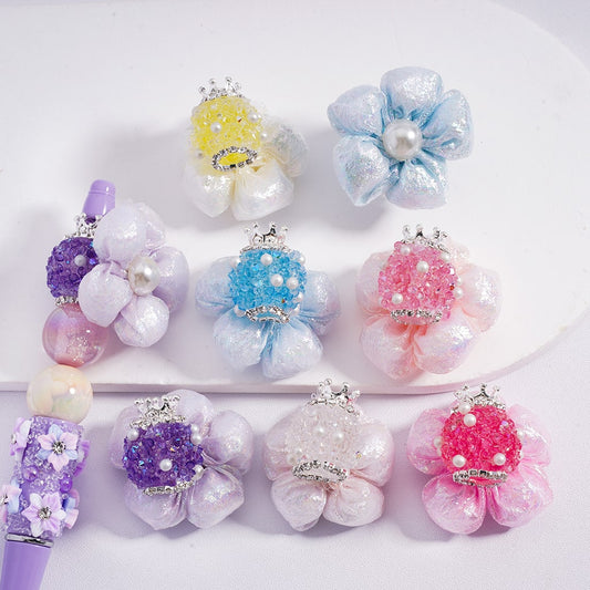 Luxurious Shiny Sugar Beads with Fabric Multi-Color Flower Crown, Pearls & Rhinestone Chains