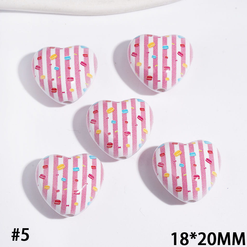 Acrylic Beads Heart with Diverse Pattern, 18*20MM