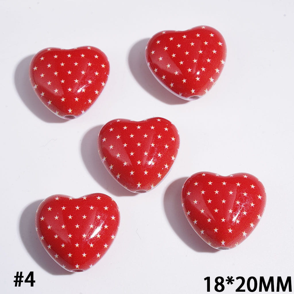 Acrylic Beads Heart with Diverse Pattern, 18*20MM