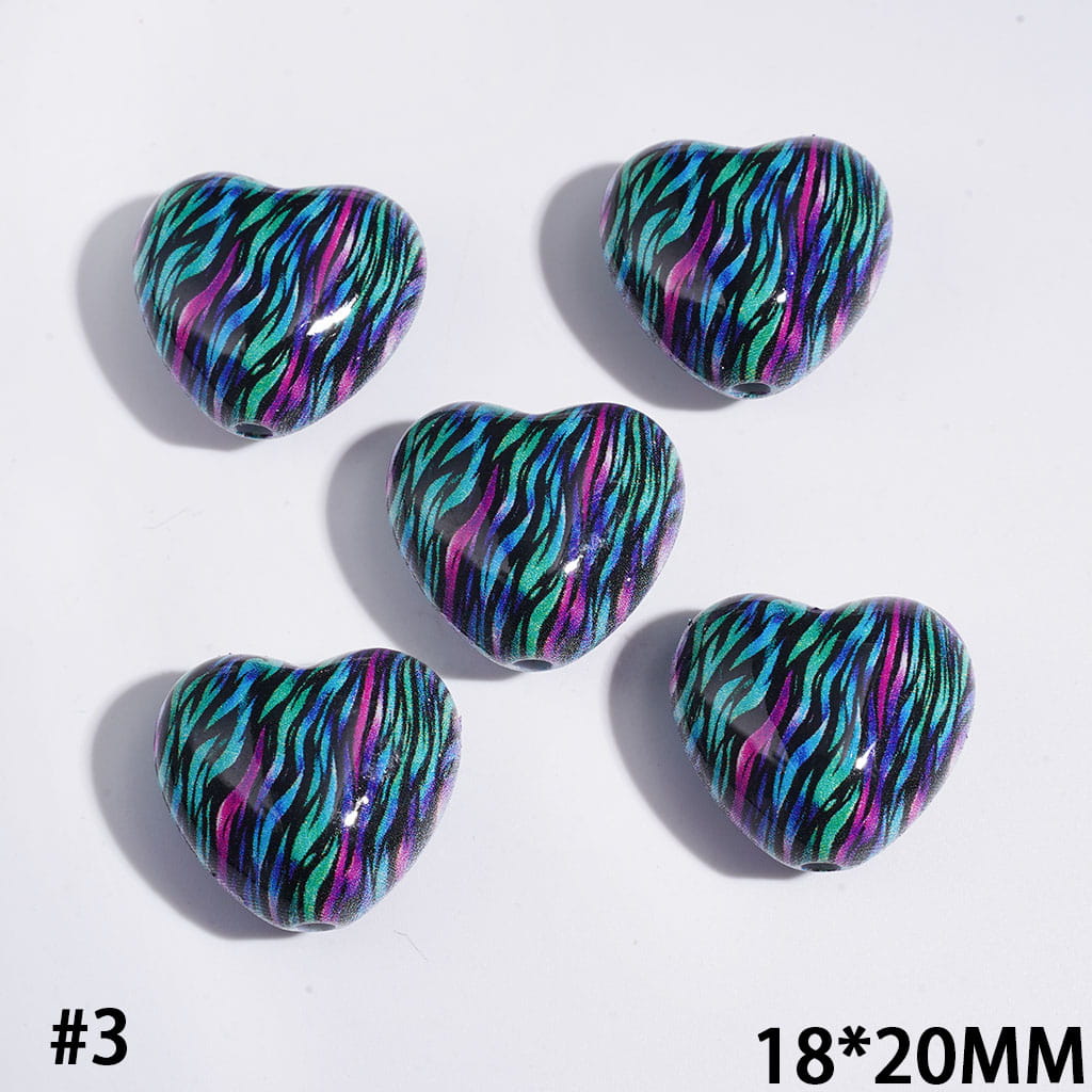 Acrylic Beads Heart with Diverse Pattern, 18*20MM