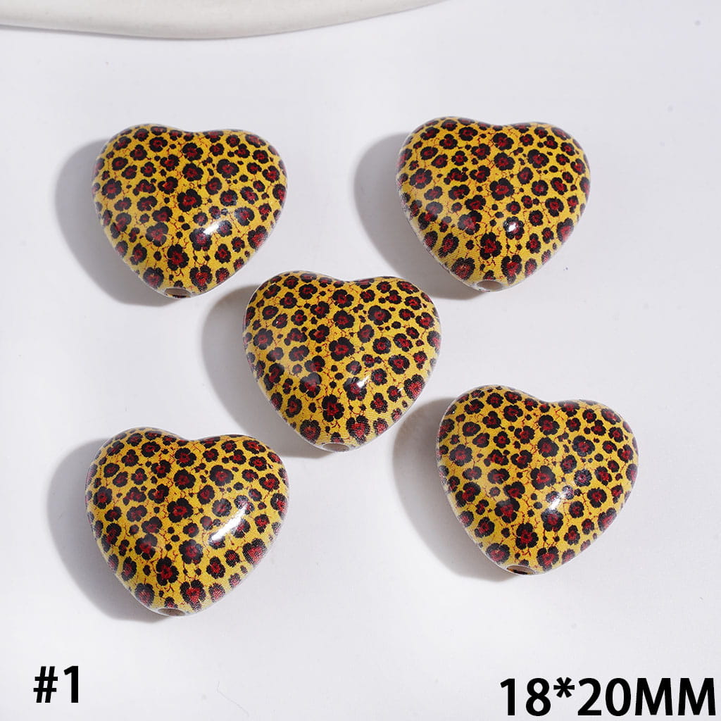 Acrylic Beads Heart with Diverse Pattern, 18*20MM