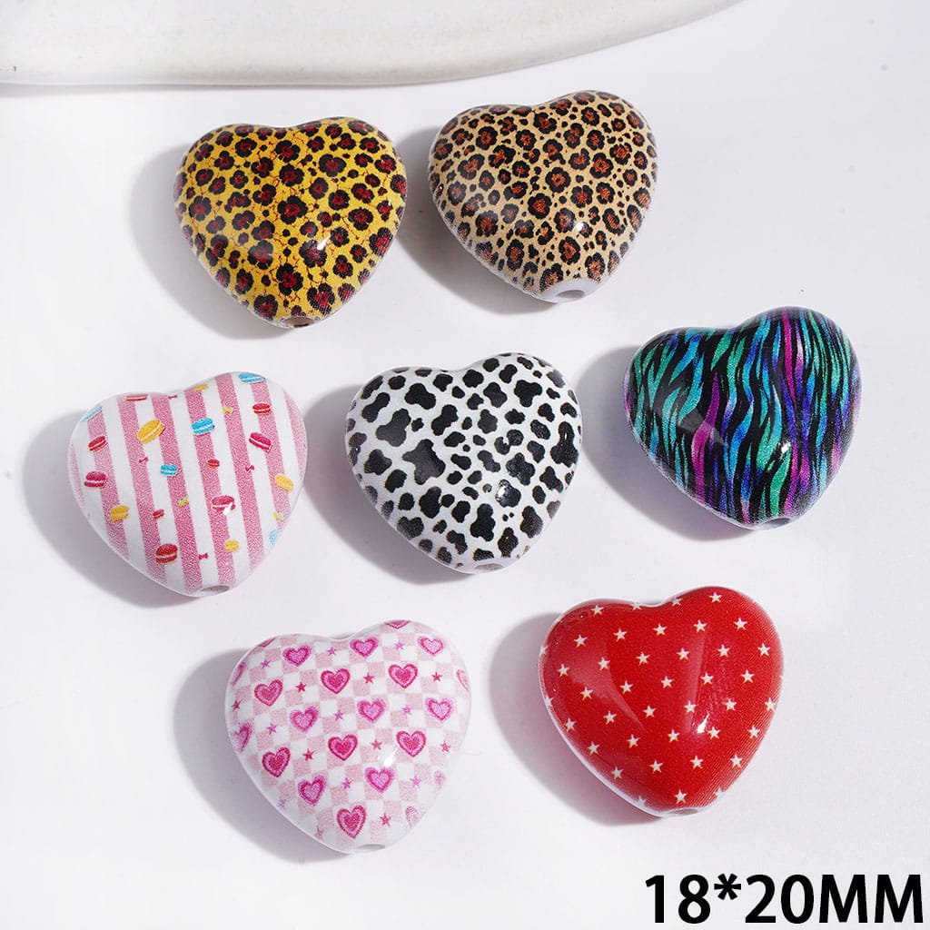 Acrylic Beads Heart with Diverse Pattern, 18*20MM