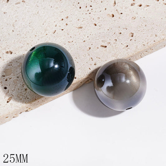 Glossy Cat-Eye Style Shiny Glitter Round Acrylic Beads for Bracelets, 25MM, Multicolor, Random Mix