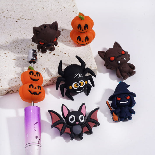 3D Halloween Cute Black Spooky Horror Character Series Silicone Focal Beads