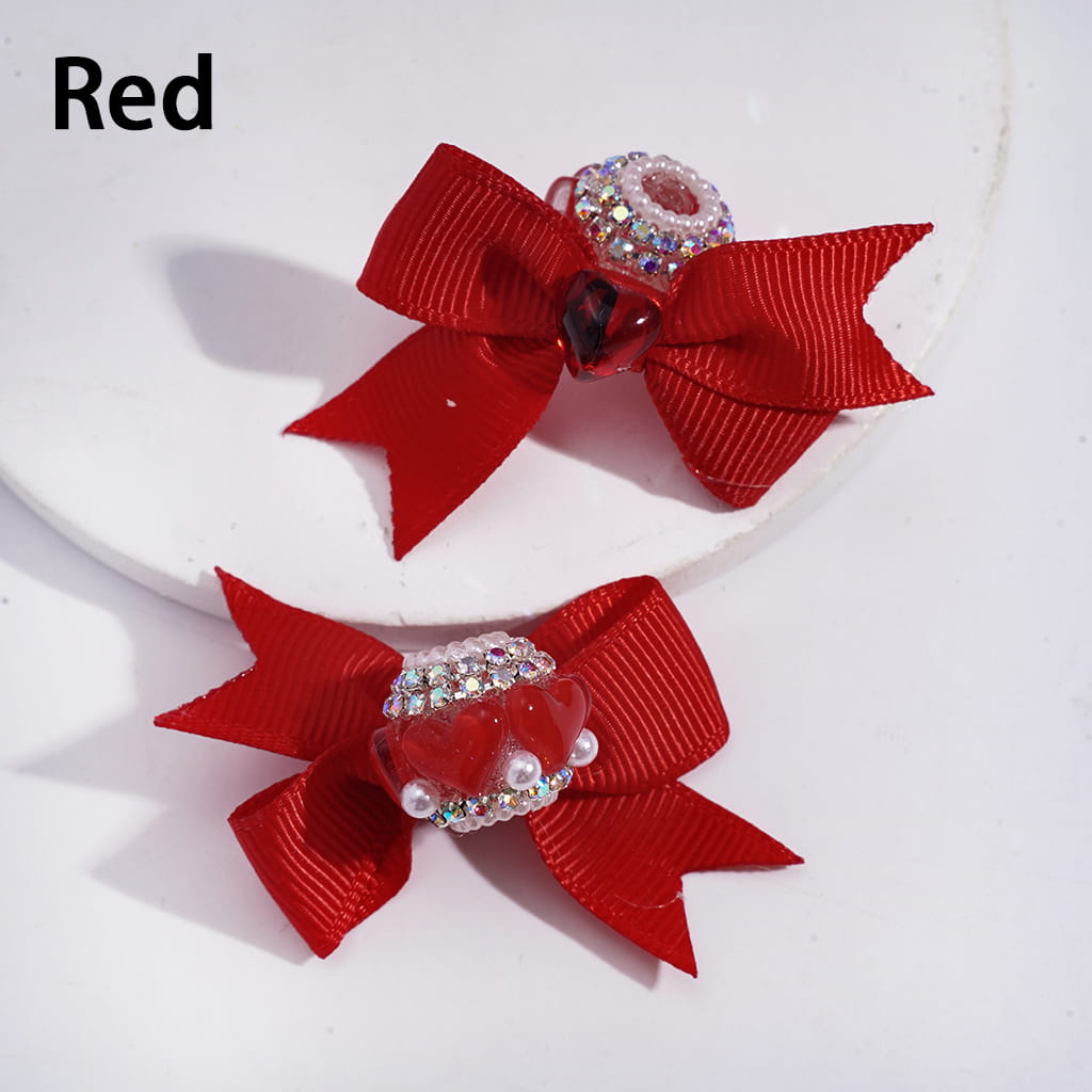 Shiny Clear Hearts with Multi-Color Fabric Bowknot, AB Rhinestones & White Pearl Chains Acrylic Beads