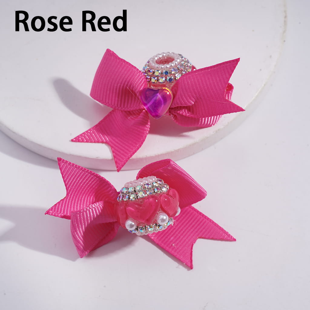 Shiny Clear Hearts with Multi-Color Fabric Bowknot, AB Rhinestones & White Pearl Chains Acrylic Beads