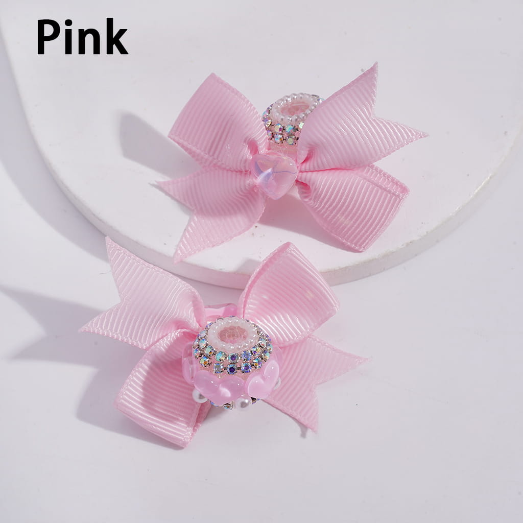 Shiny Clear Hearts with Multi-Color Fabric Bowknot, AB Rhinestones & White Pearl Chains Acrylic Beads