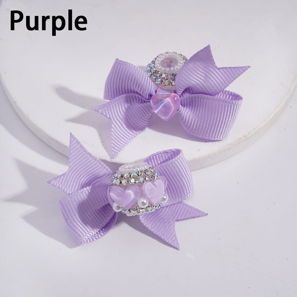 Shiny Clear Hearts with Multi-Color Fabric Bowknot, AB Rhinestones & White Pearl Chains Acrylic Beads