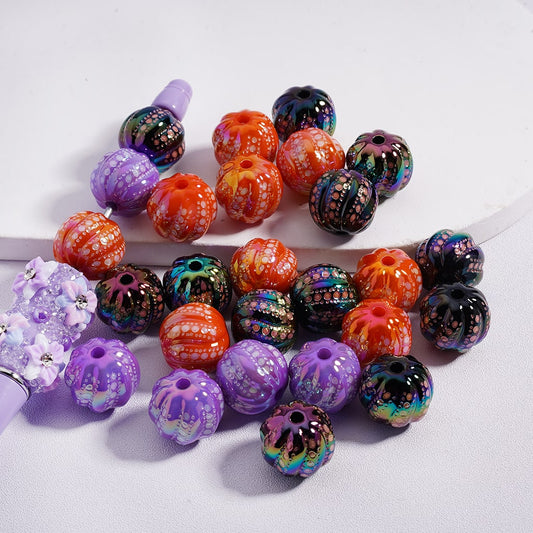 UV Finish Glow in the Dark Pumpkin Halloween Round Acrylic Beads 16mm Random Mix