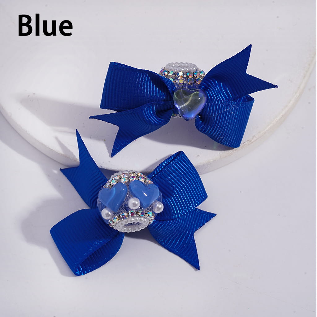 Shiny Clear Hearts with Multi-Color Fabric Bowknot, AB Rhinestones & White Pearl Chains Acrylic Beads