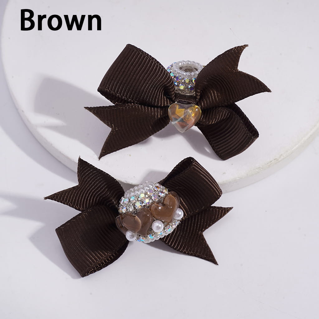 Shiny Clear Hearts with Multi-Color Fabric Bowknot, AB Rhinestones & White Pearl Chains Acrylic Beads