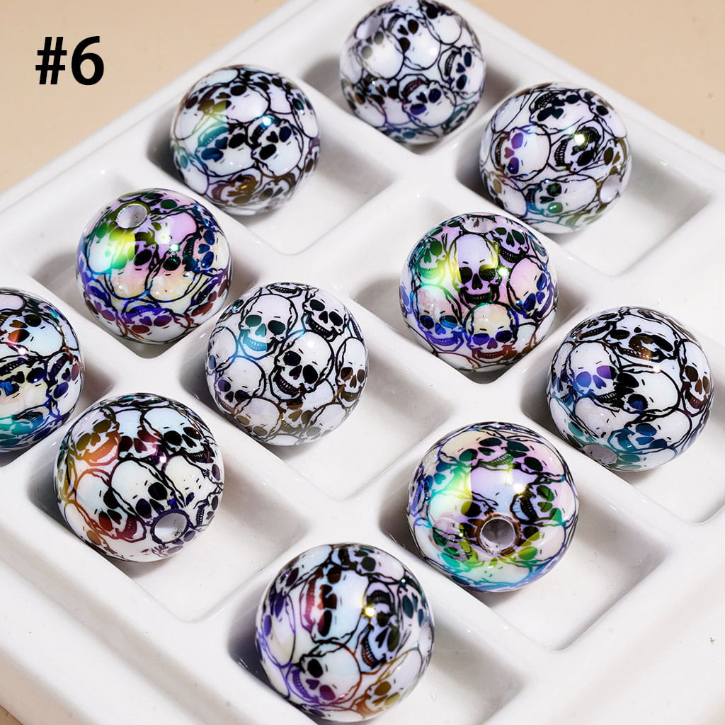 UV Coated Acrylic Beads for Bracelets with Horror Mask Skull Bat Witch Hat Castle, Halloween Series, 16MM