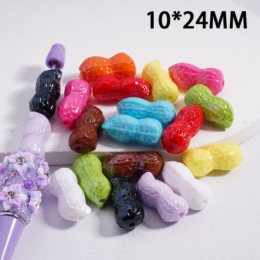 UV Gloss Shiny Peanut Charm Acrylic Beads 10*24MM, Random Mix