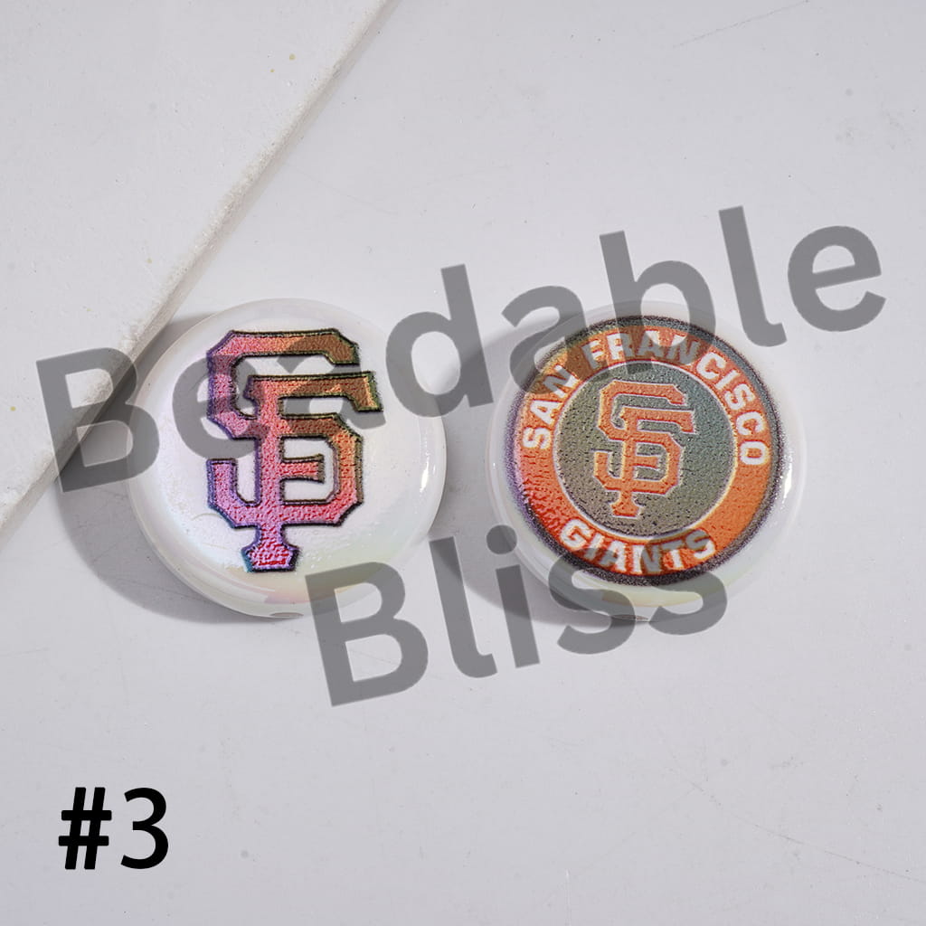 Acrylic Beads UV Coating with Sports American Baseball Series, Around 24MM, Flat Round Shape