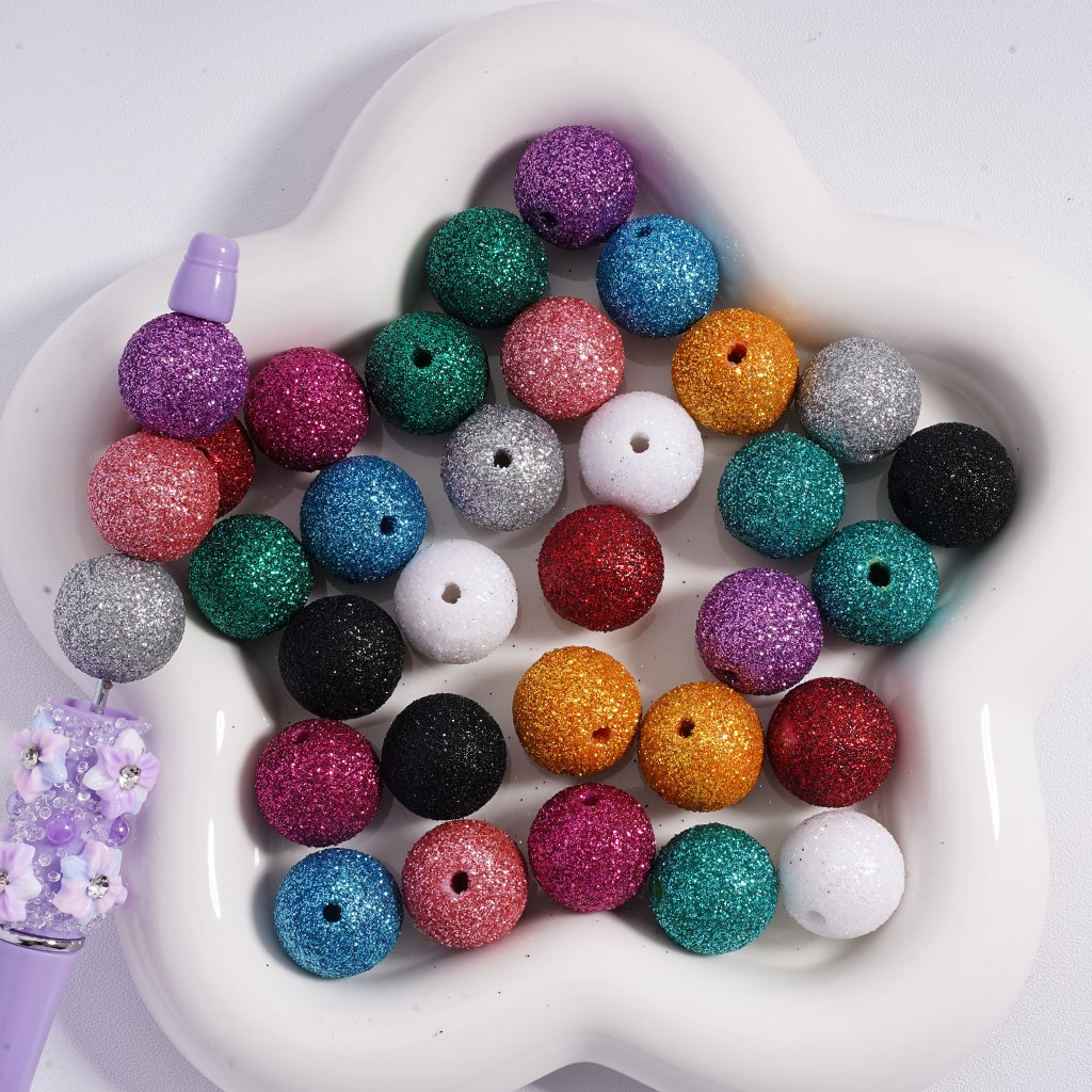 Sparkling Glitter Mini Glitter Round Acrylic Beads 16MM, Random Mix