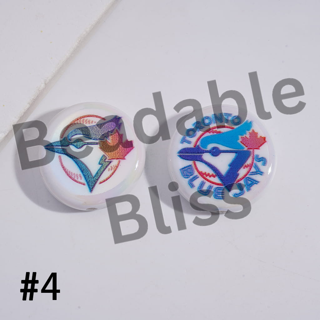 Acrylic Beads UV Coating with Sports American Baseball Series, Around 24MM, Flat Round Shape