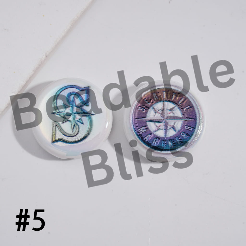 Acrylic Beads UV Coating with Sports American Baseball Series, Around 24MM, Flat Round Shape