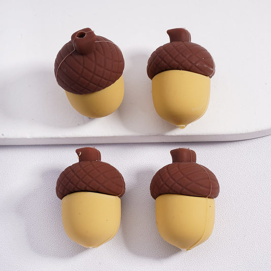 3D Cute Acorn Nuts Fall Pine Cone Squirrel Theme Silicone Focal Beads