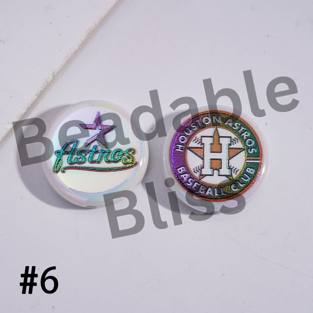 Acrylic Beads UV Coating with Sports American Baseball Series, Around 24MM, Flat Round Shape