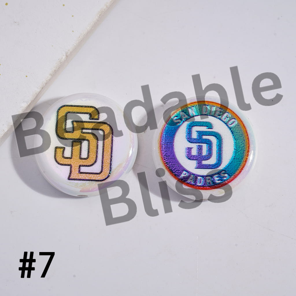 Acrylic Beads UV Coating with Sports American Baseball Series, Around 24MM, Flat Round Shape