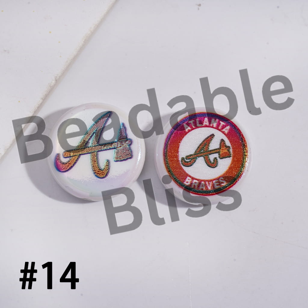 Acrylic Beads UV Coating with Sports American Baseball Series, Around 24MM, Flat Round Shape