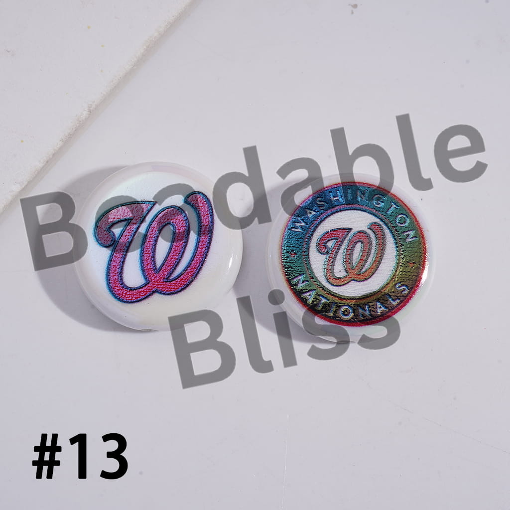 Acrylic Beads UV Coating with Sports American Baseball Series, Around 24MM, Flat Round Shape