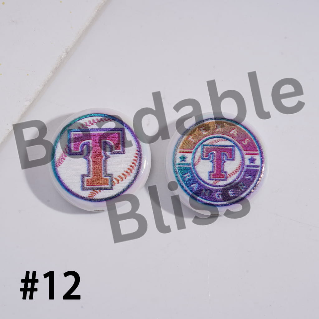 Acrylic Beads UV Coating with Sports American Baseball Series, Around 24MM, Flat Round Shape