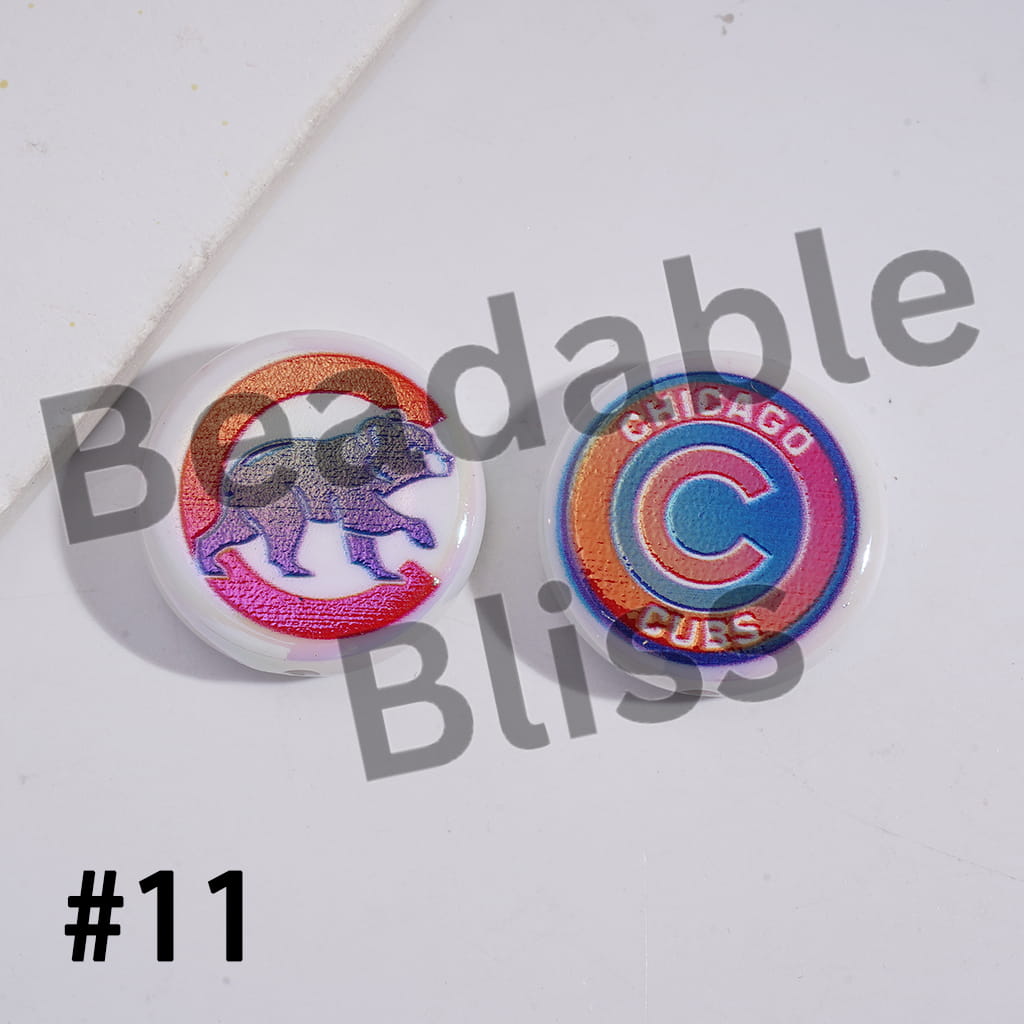 Acrylic Beads UV Coating with Sports American Baseball Series, Around 24MM, Flat Round Shape