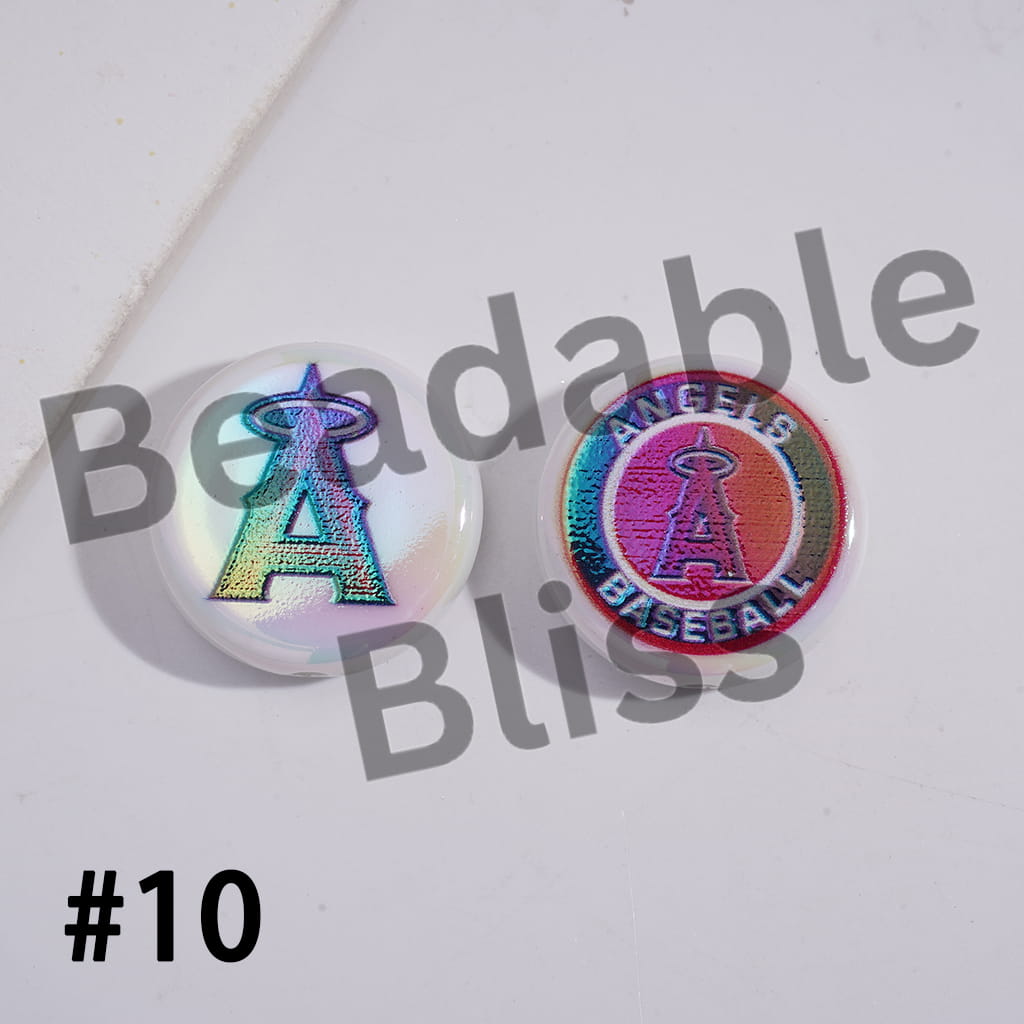 Acrylic Beads UV Coating with Sports American Baseball Series, Around 24MM, Flat Round Shape