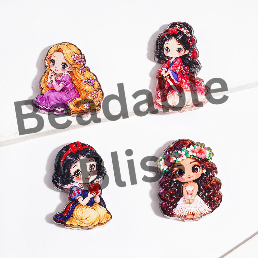Acrylic Beads Classic Princess Characters in Diverse Style, Semi-Clear, Random Mix