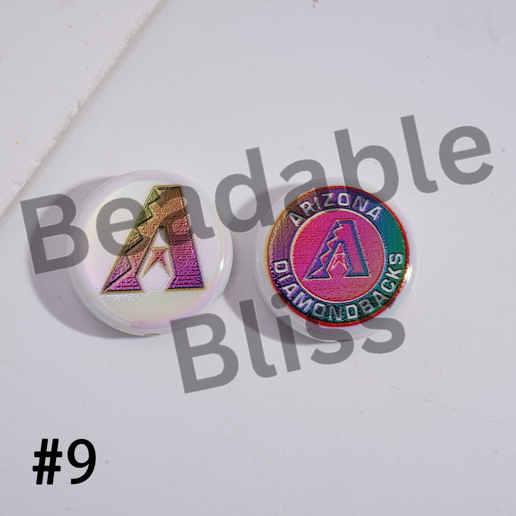 Acrylic Beads UV Coating with Sports American Baseball Series, Around 24MM, Flat Round Shape