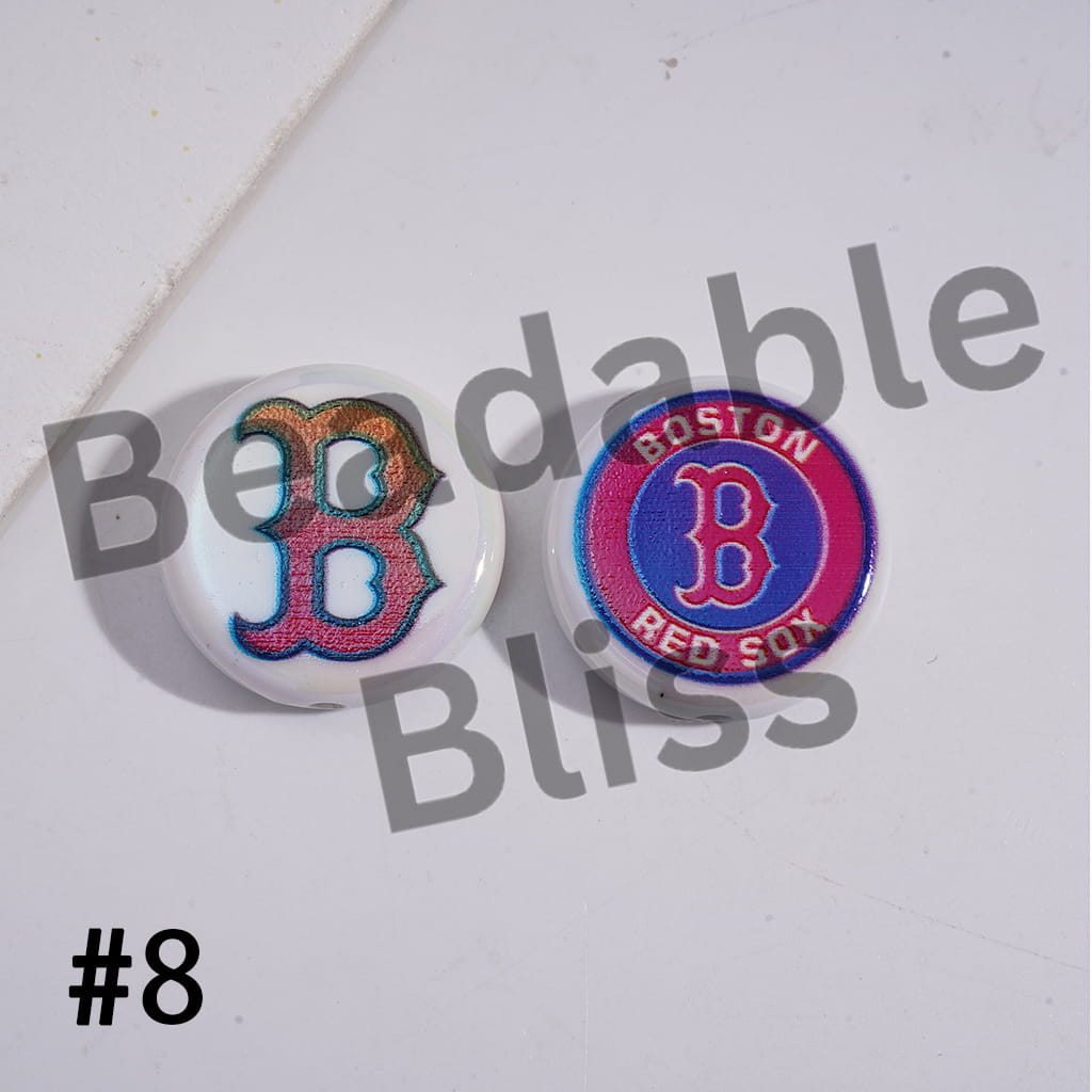 Acrylic Beads UV Coating with Sports American Baseball Series, Around 24MM, Flat Round Shape
